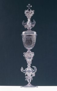 蓋付きゴブレット、フレデリック3世のモノグラムが刻まれた、選挙人パラティン1688-1701（ガラス）